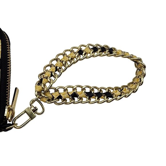 Olivia Joy New York Wallet Wristlet Yellow Black Faux Snakeskin Zip Metal Strap - Picture 2 of 10